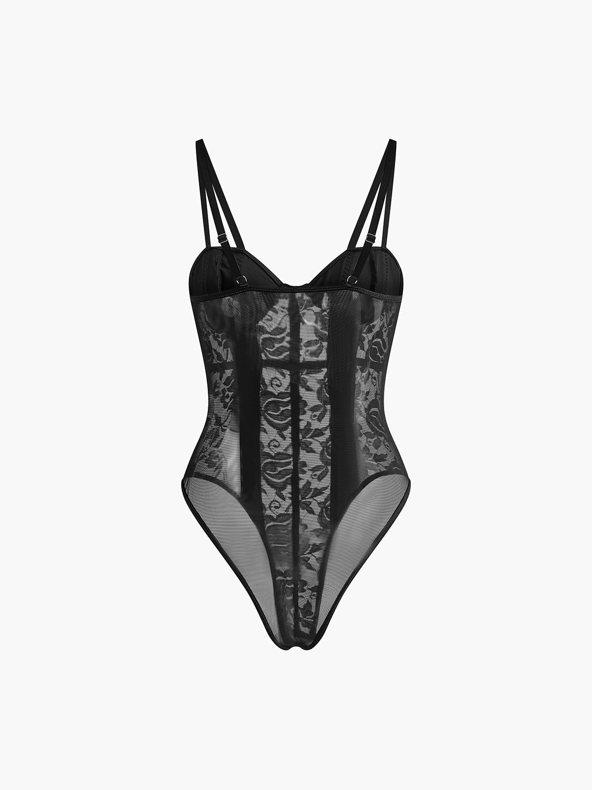 Dantel Şeffaf Kalp Yaka Korsaj Bodysuit Shine Aura