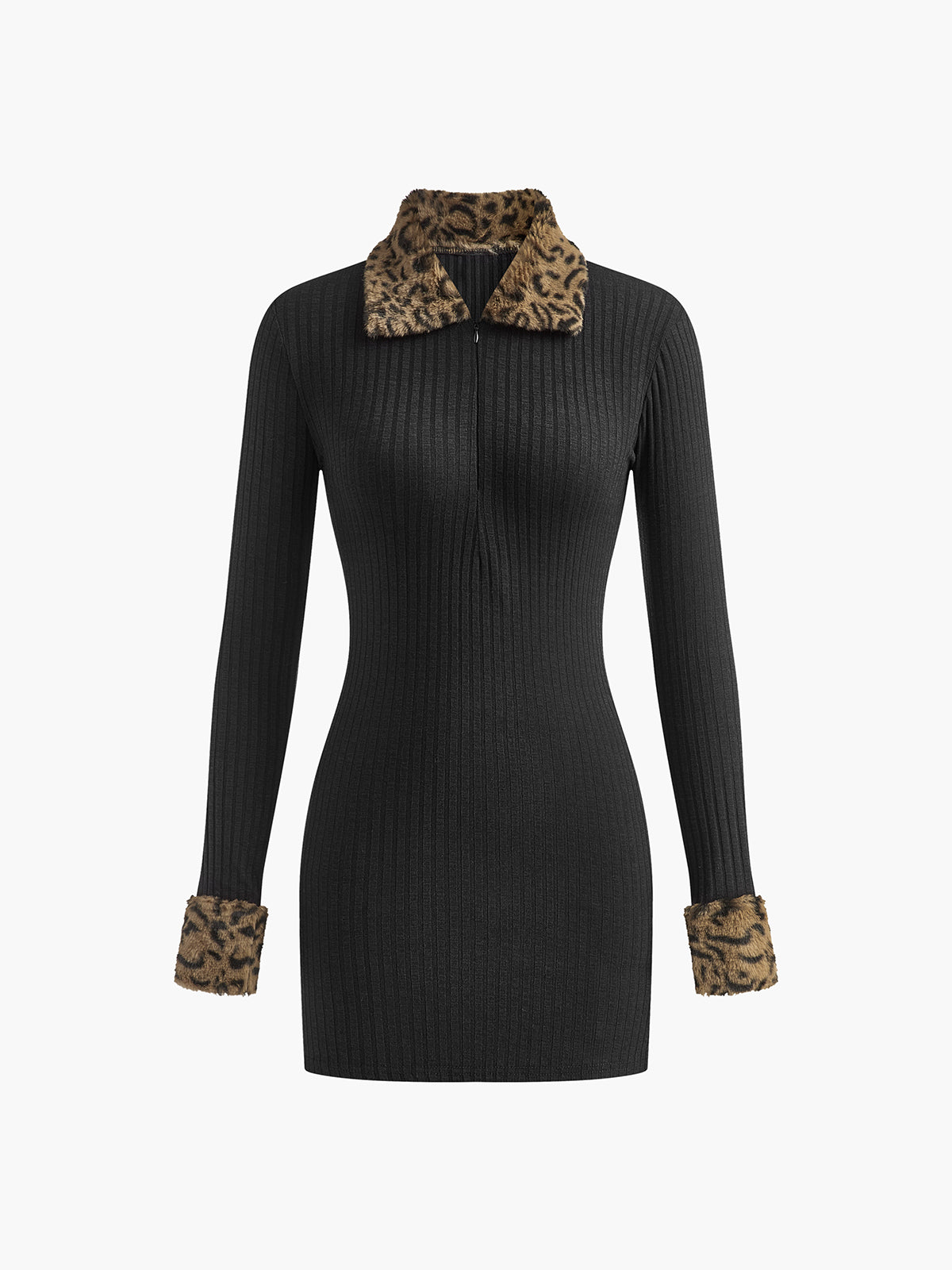 Leopard trim Ribbed Short Dress Shine Aura