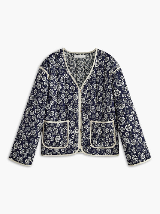 Floral Printed Pockets Winter Coat Shine Aura