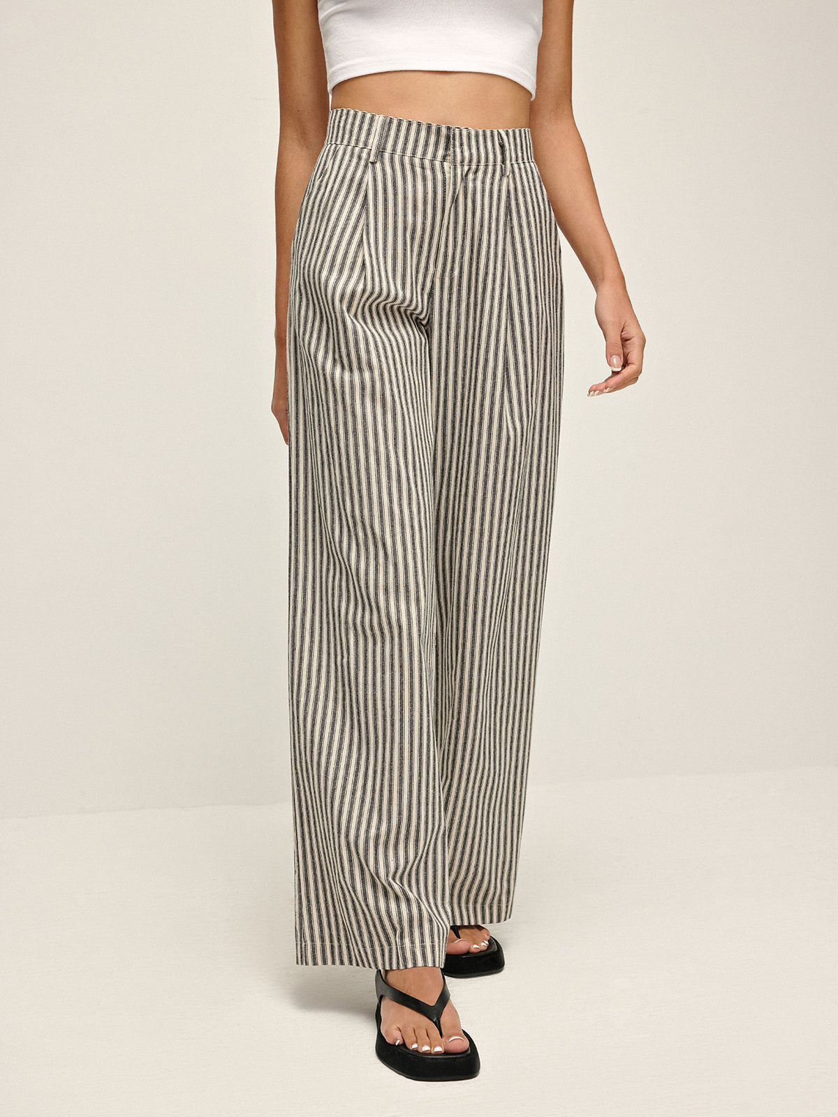 Pinstripe High-Waist Long Pants Shine Aura