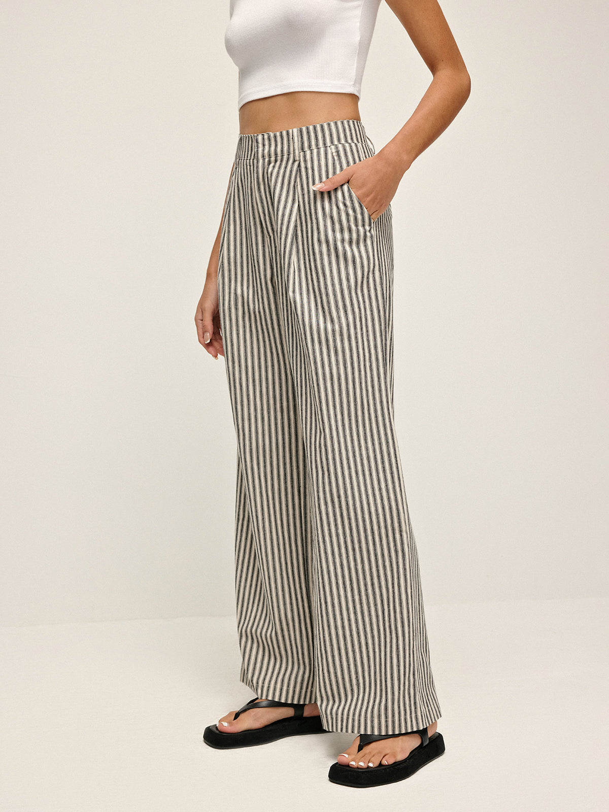 Pinstripe High-Waist Long Pants Shine Aura