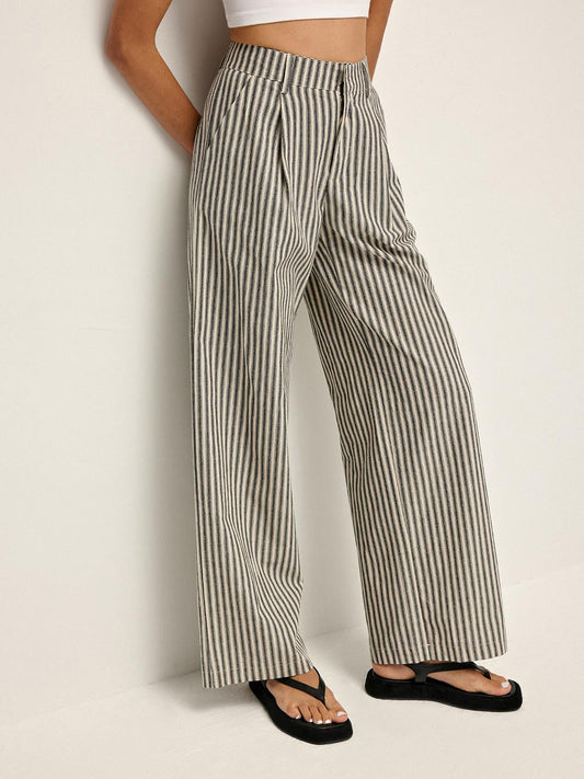 Pinstripe High-Waist Long Pants Shine Aura