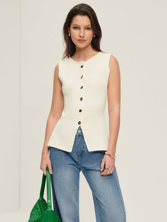 Button Down Split Sweater Vest Shine Aura