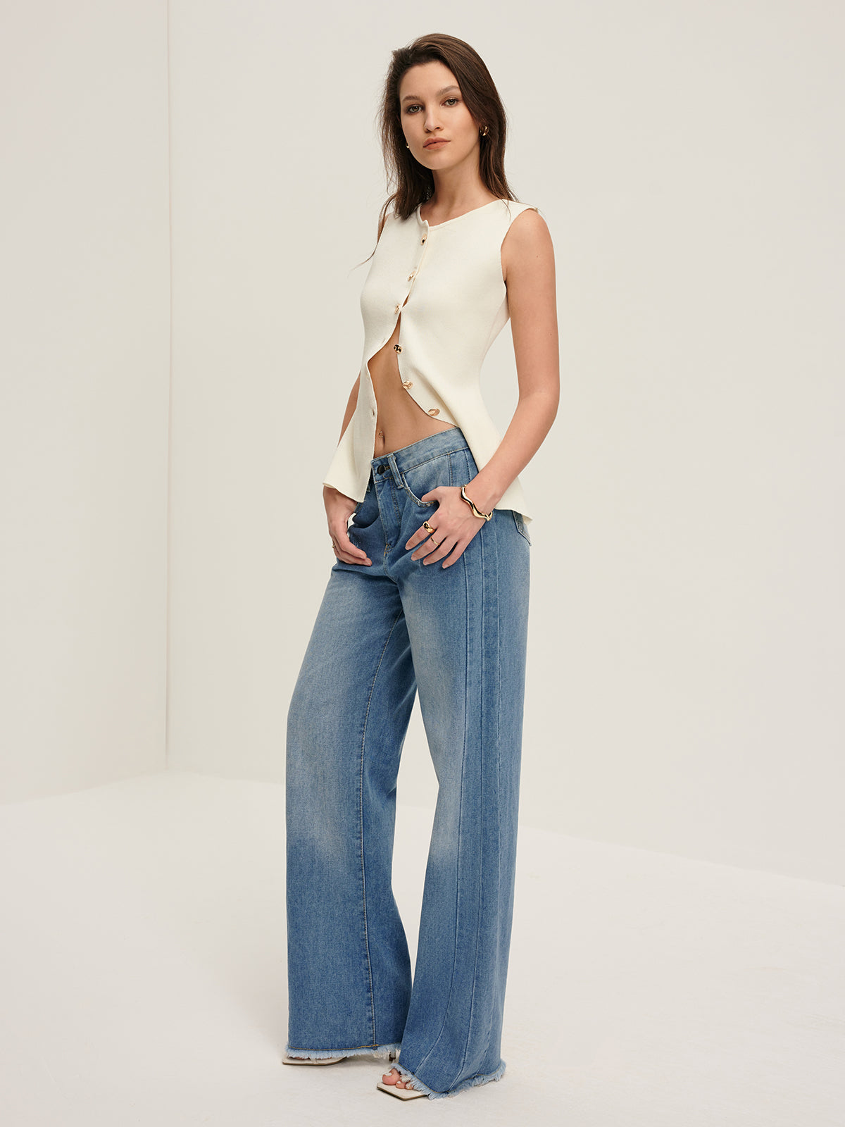Ham Kenar Süsleme Denim Pantolon Shine Aura