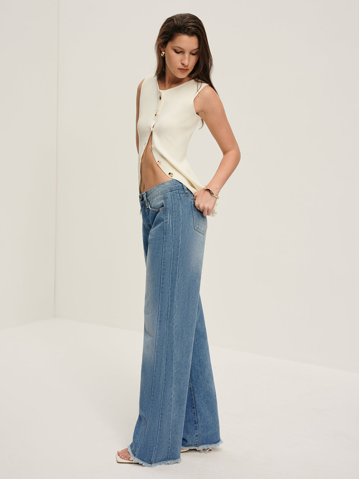 Ham Kenar Süsleme Denim Pantolon Shine Aura