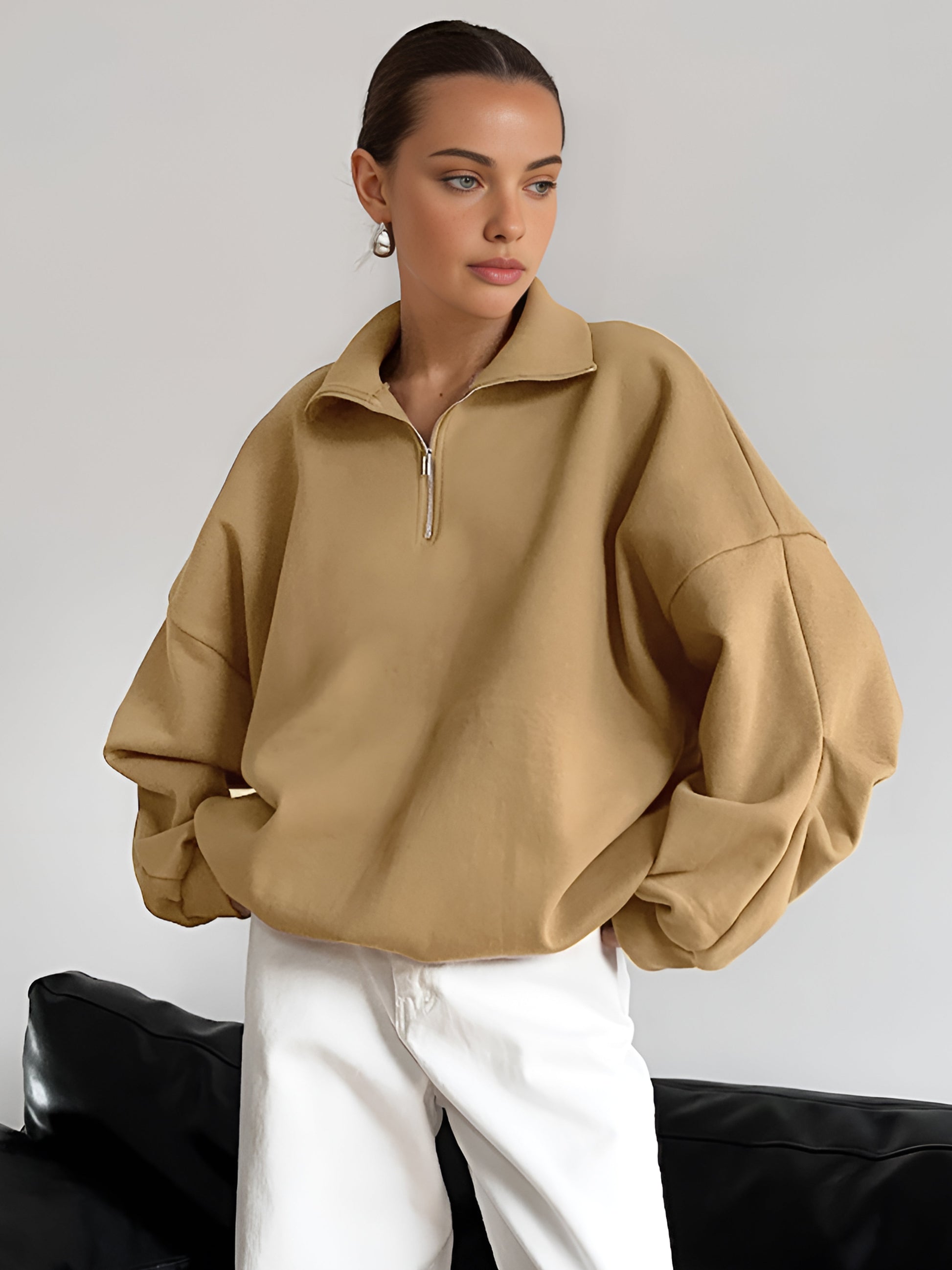 Lapel Zipper Pullover Sweatshirt Shine Aura
