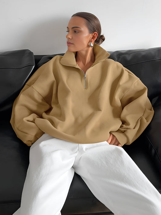 Lapel Zipper Pullover Sweatshirt Shine Aura