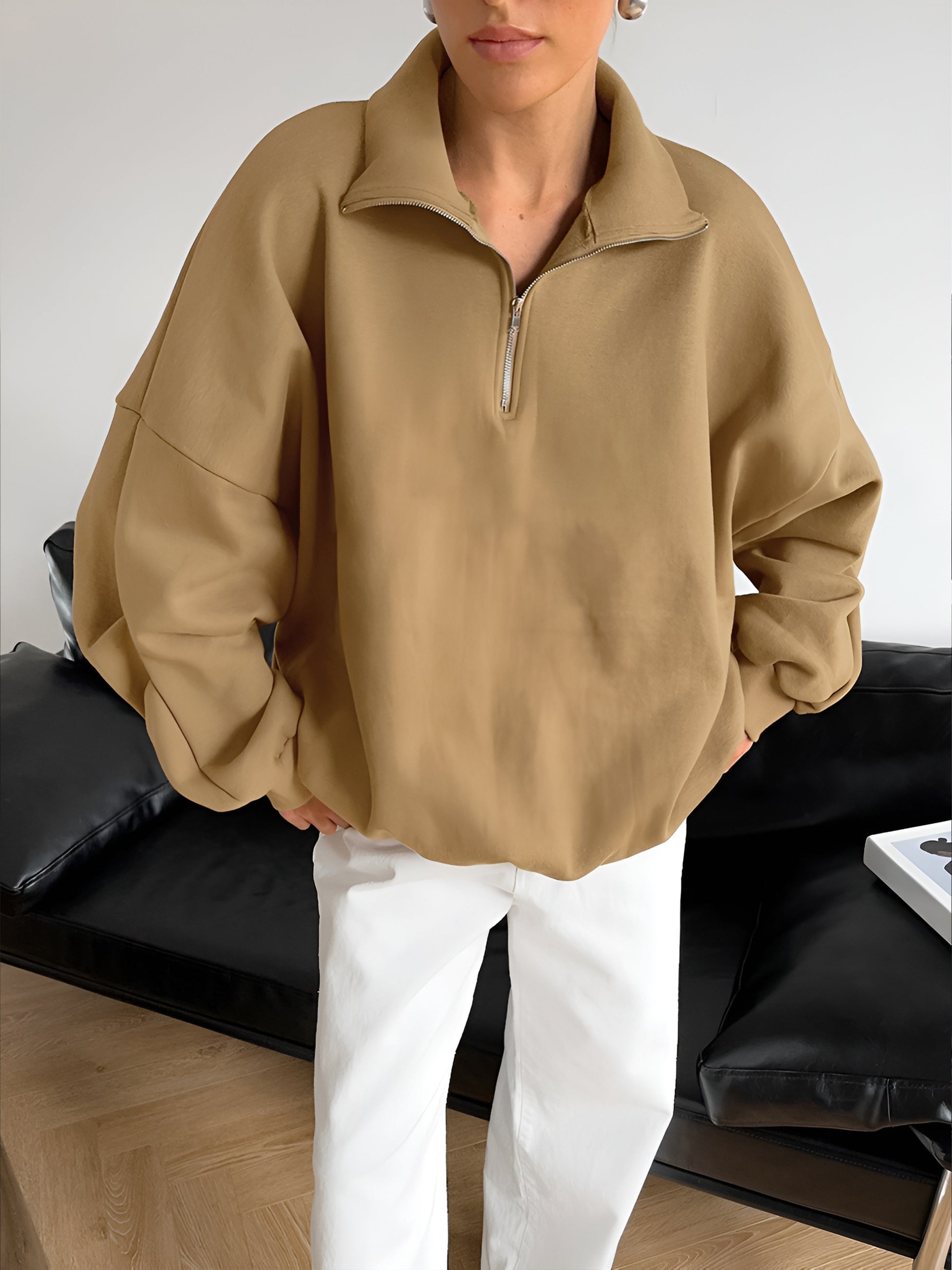 Lapel Zipper Pullover Sweatshirt Shine Aura
