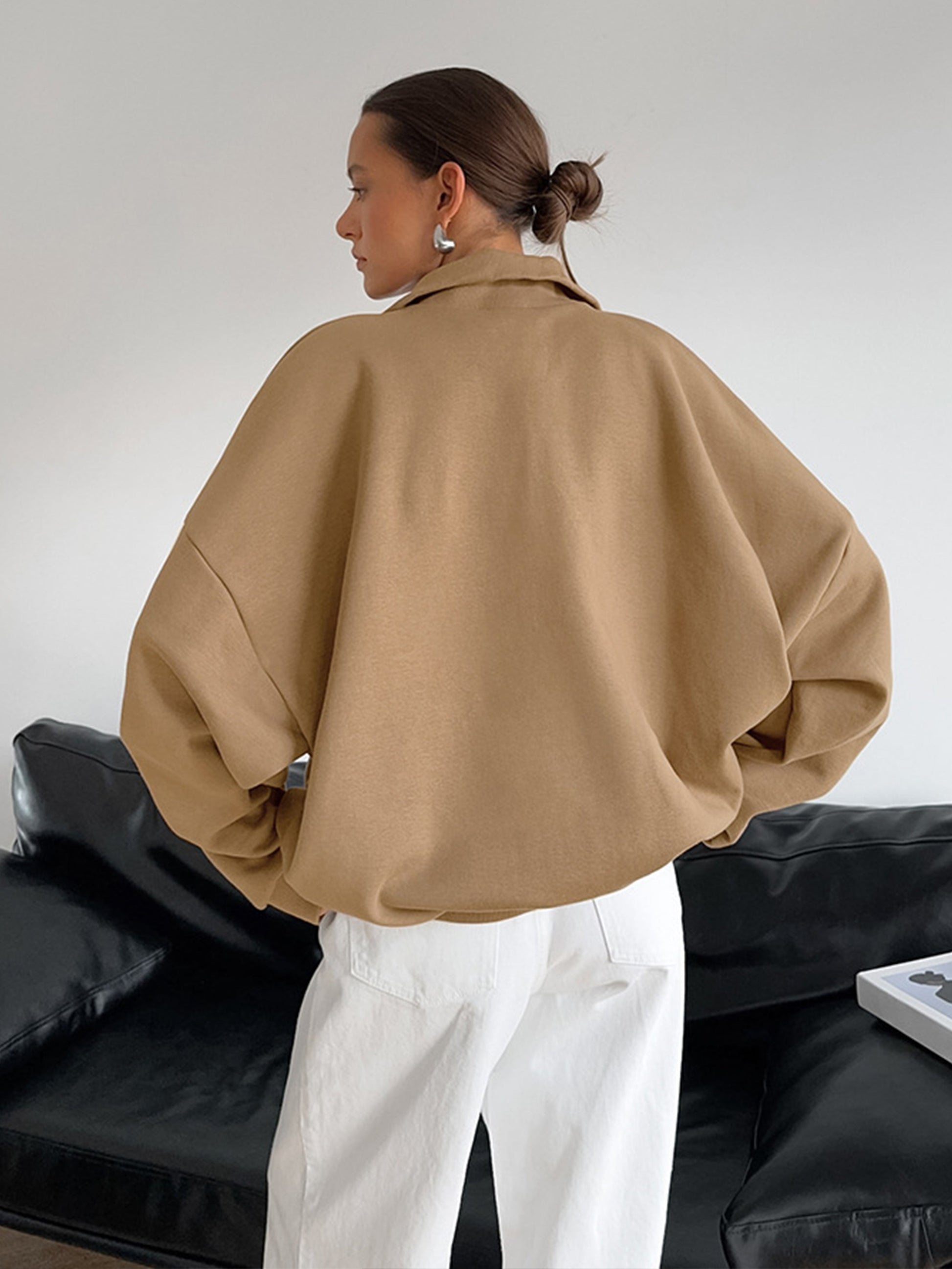 Lapel Zipper Pullover Sweatshirt Shine Aura