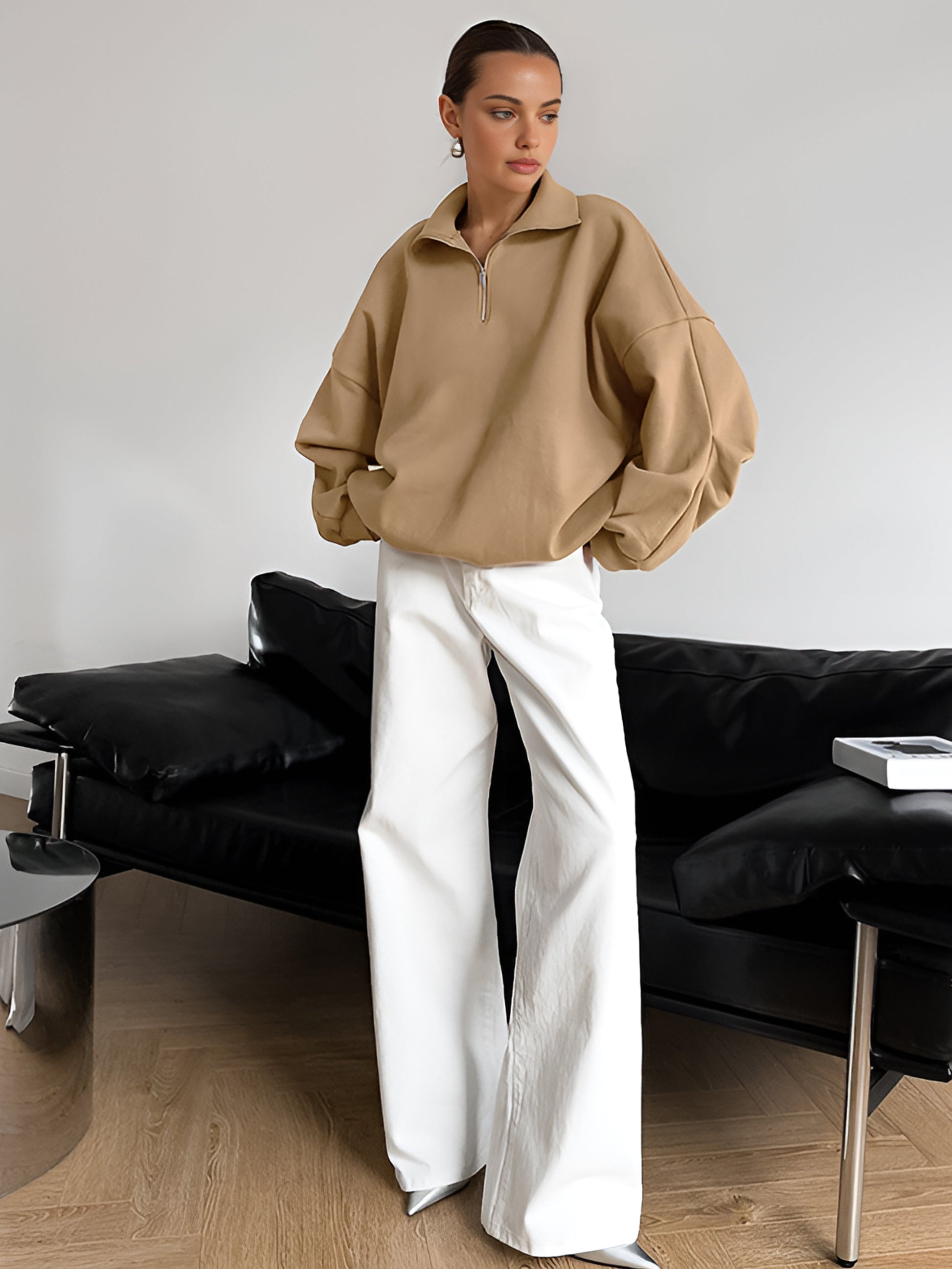 Lapel Zipper Pullover Sweatshirt Shine Aura