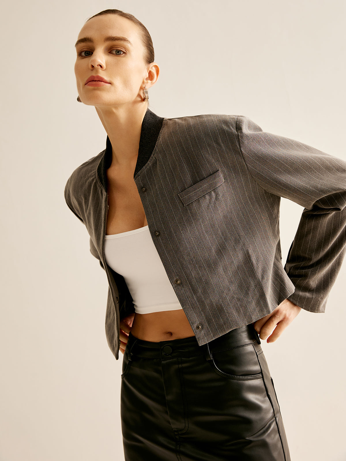 Pinstripe Pocket Short Jacket Shine Aura