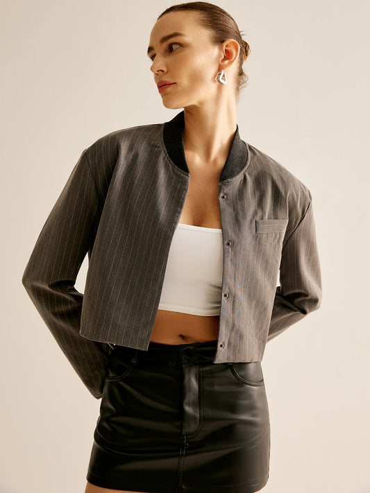 Pinstripe Pocket Short Jacket Shine Aura