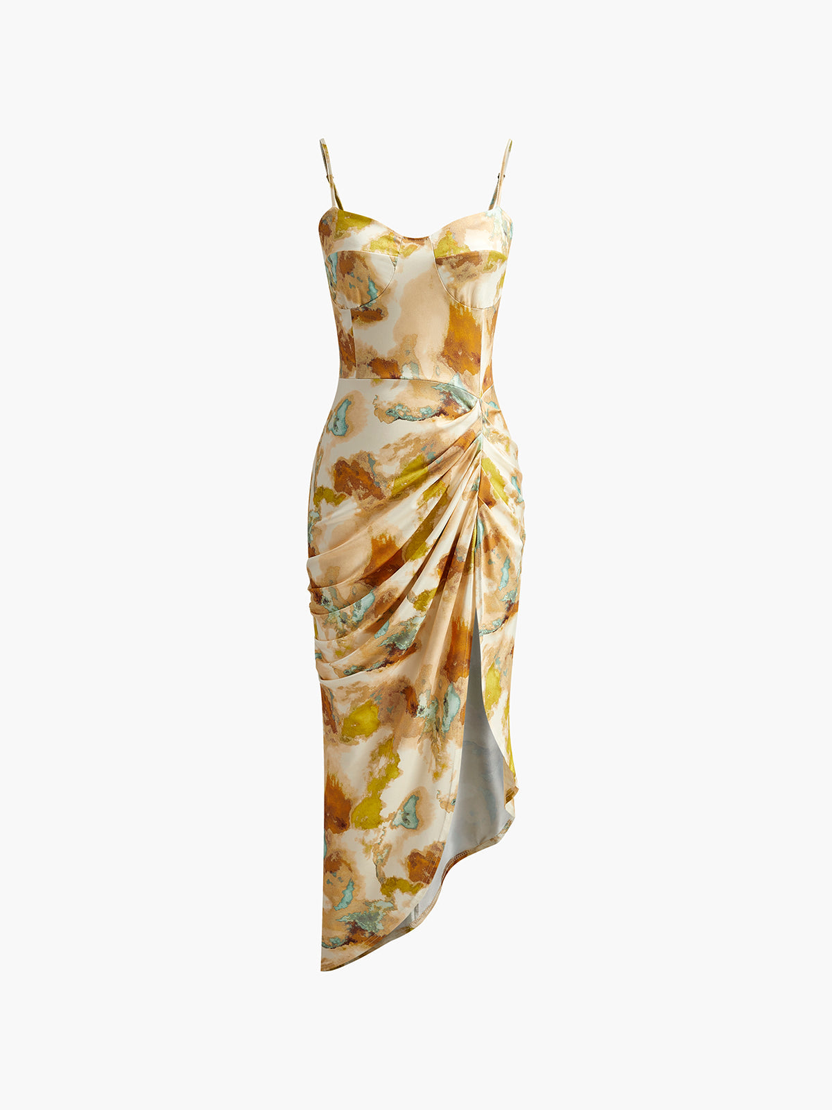 Asymmetrical Pleated Split Cami Dress Shine Aura
