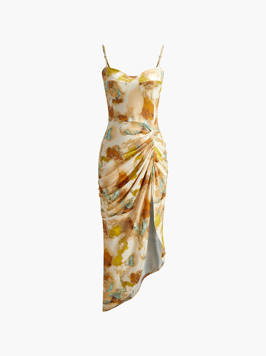 Asymmetrical Pleated Split Cami Dress Shine Aura