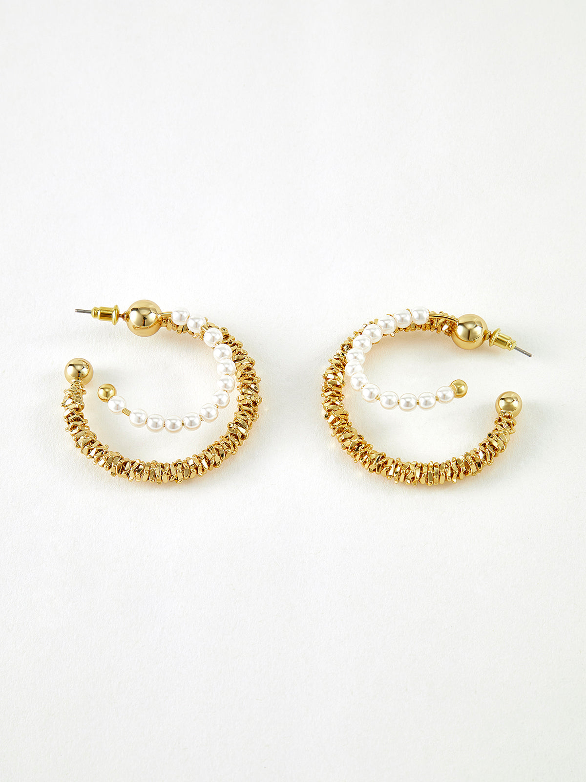 Double Layer Pearl Hoop Earrings Shine Aura