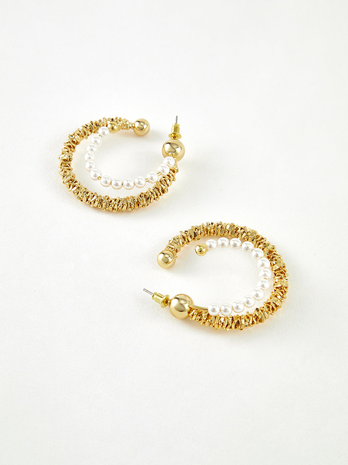 Double Layer Pearl Hoop Earrings Shine Aura