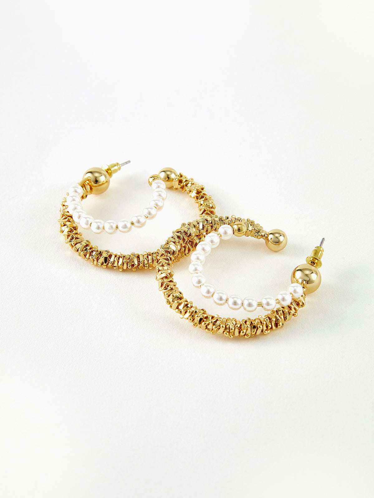 Double Layer Pearl Hoop Earrings Shine Aura