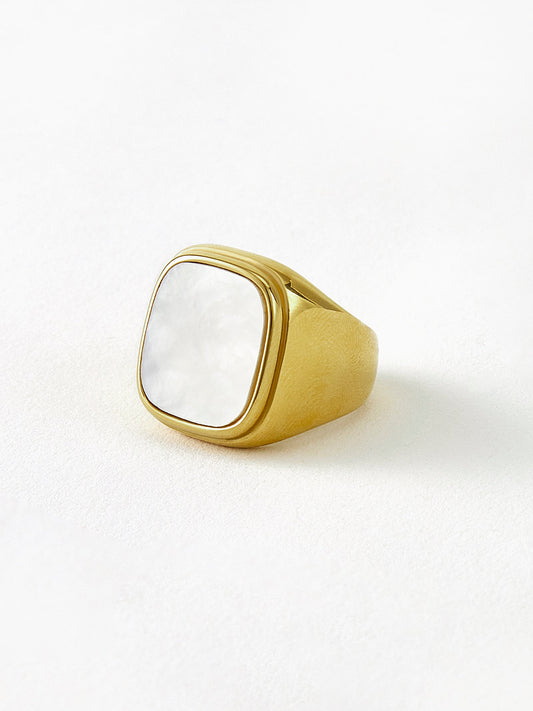 Square Shell Signet Ring Shine Aura