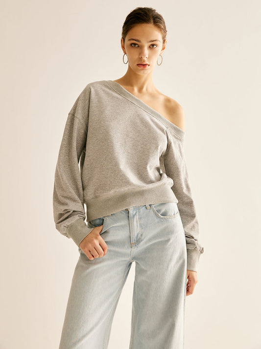 Asimetrik Açık Omuzlu Sweatshirt Shine Aura
