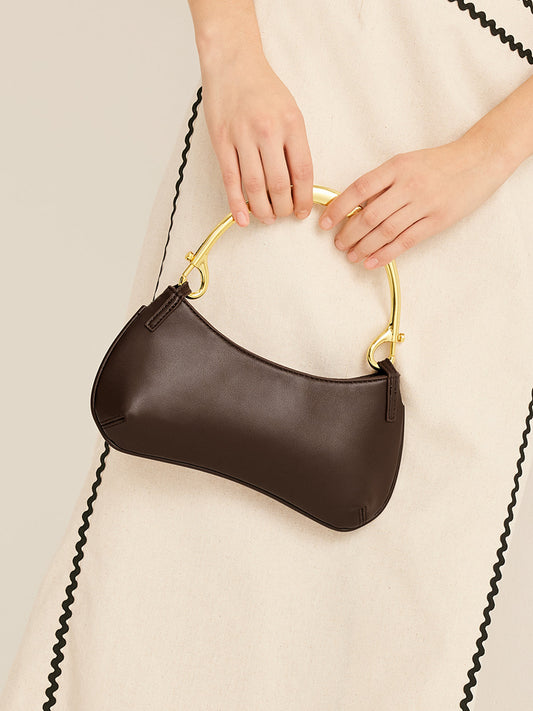 Metal-Handle Zipper Armpit Bag Shine Aura
