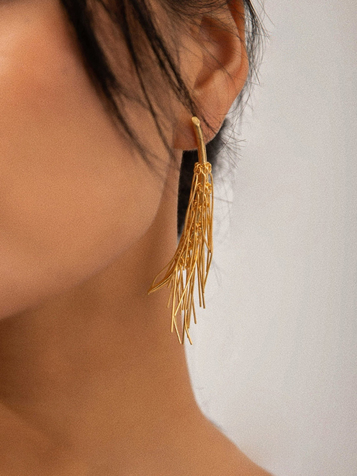 Golden Tassel Stud Earrings Shine Aura