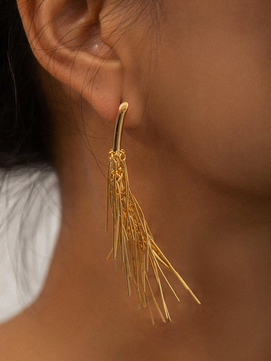 Golden Tassel Stud Earrings Shine Aura
