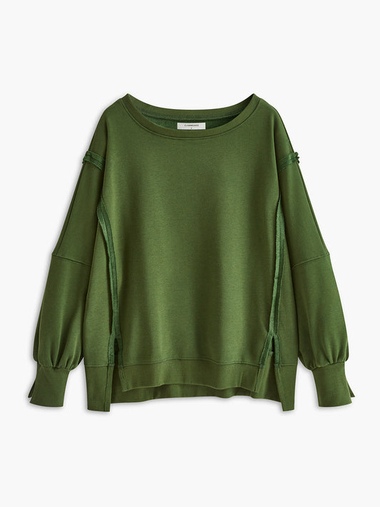 Düz Pamuklu Bölümlü Sweatshirt Shine Aura