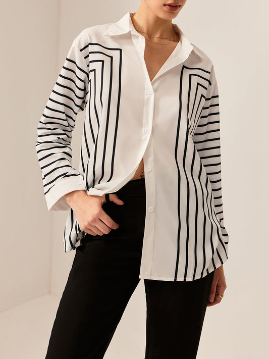 Geometric Striped Polo Shirt Shine Aura