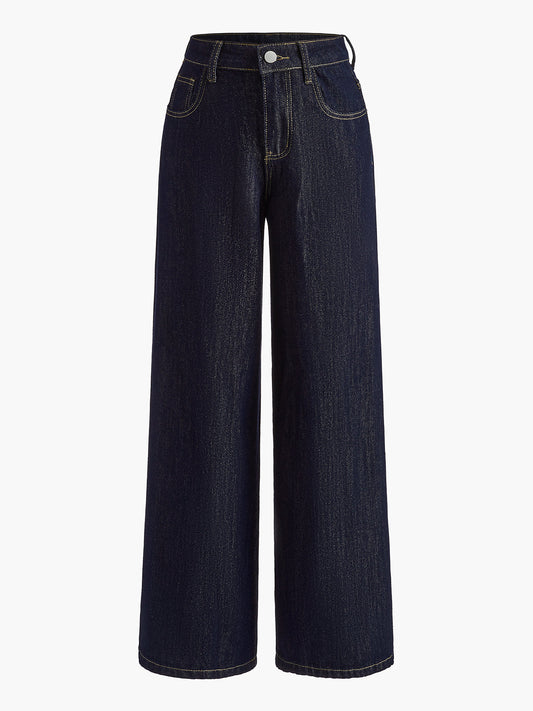 Vintage Wide-Leg Denim Pants Shine Aura