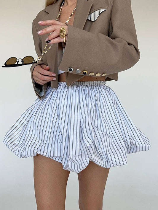Pinstripe Elastic Waist Bubble Skirt Shine Aura