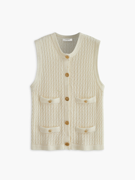 Elegant Golden Breasted Sweater Vest Shine Aura