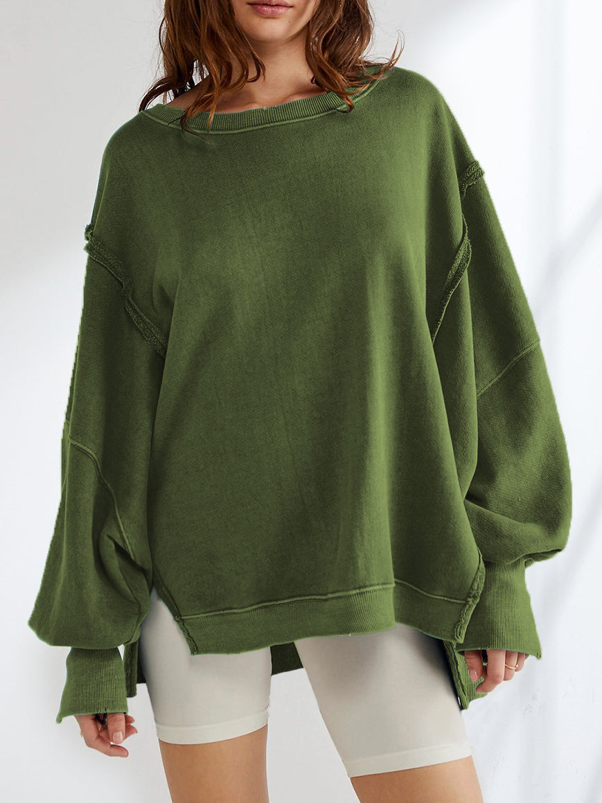 Düz Pamuklu Bölümlü Sweatshirt Shine Aura