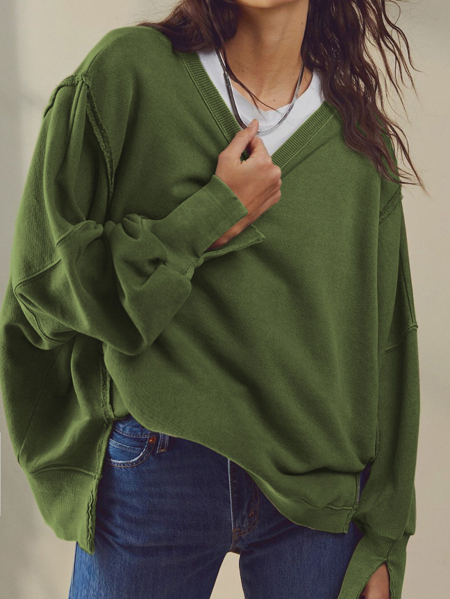 Düz Pamuklu Bölümlü Sweatshirt Shine Aura