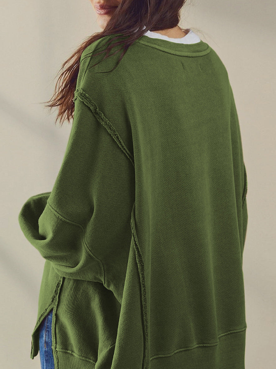 Düz Pamuklu Bölümlü Sweatshirt Shine Aura