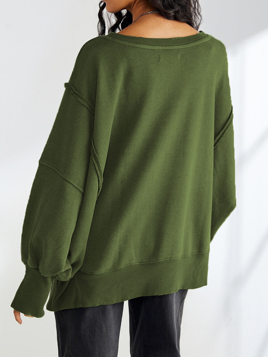 Düz Pamuklu Bölümlü Sweatshirt Shine Aura