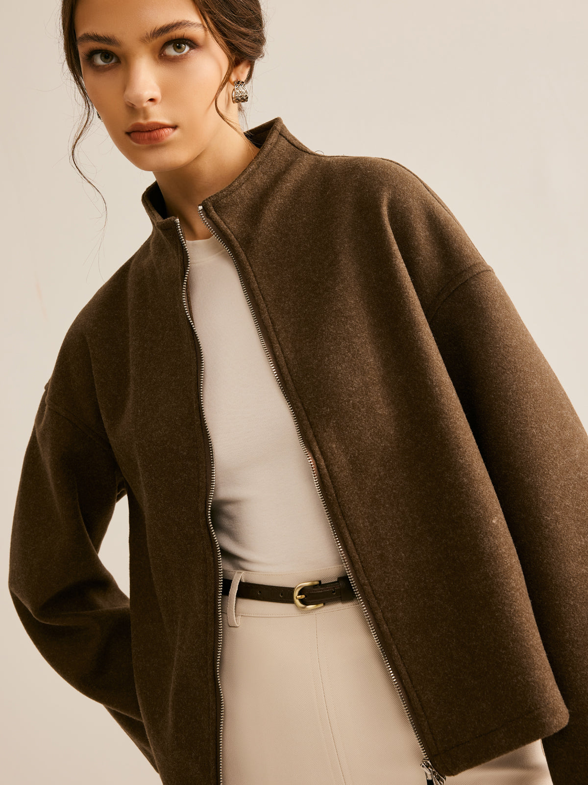 İkili Fermuarlı Yün Kaban Shine Aura