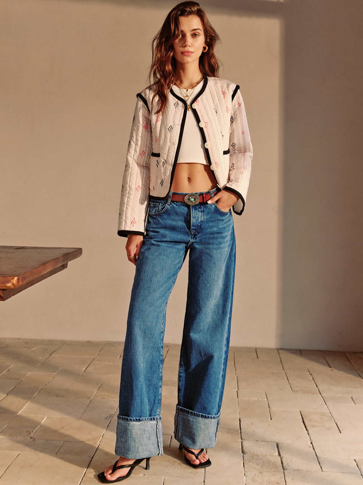 Boheme Kontrast Dikişli Kısa Ceket Shine Aura