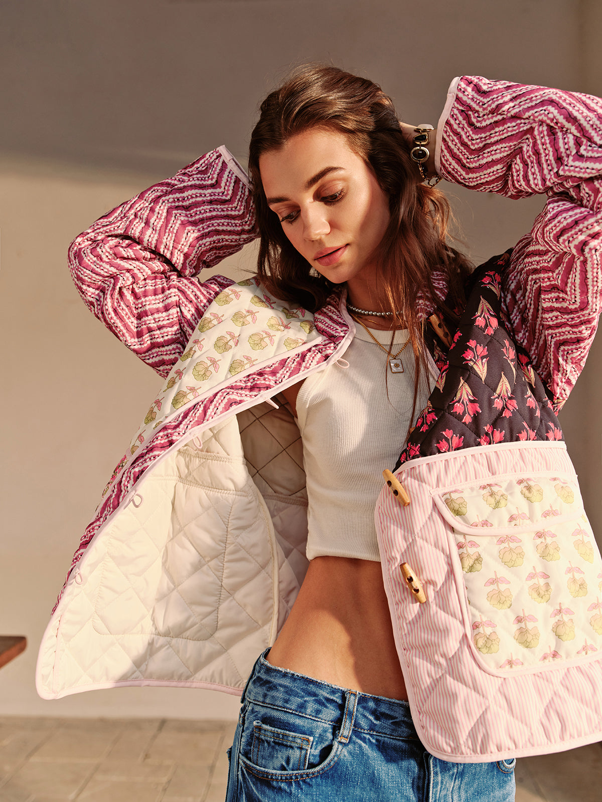 Boheme Çiçek Desenli Kış Palto Shine Aura