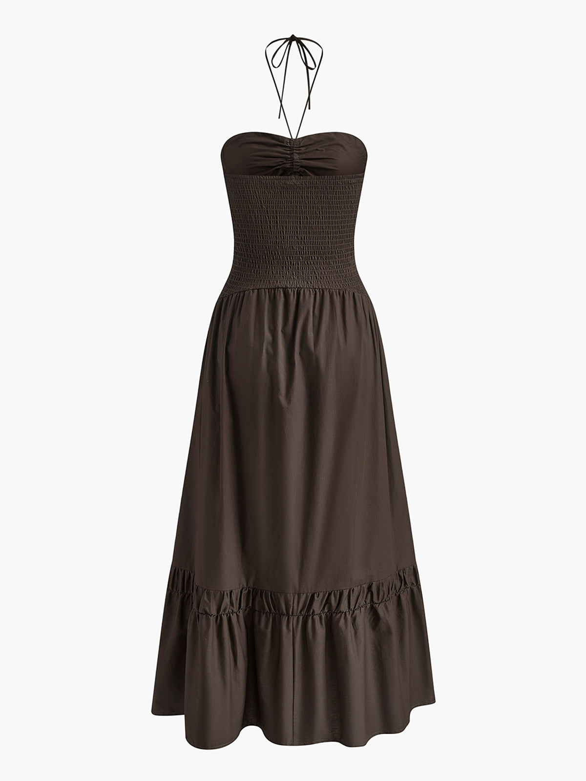 Cotton Panel Pleated Halter Dress Shine Aura