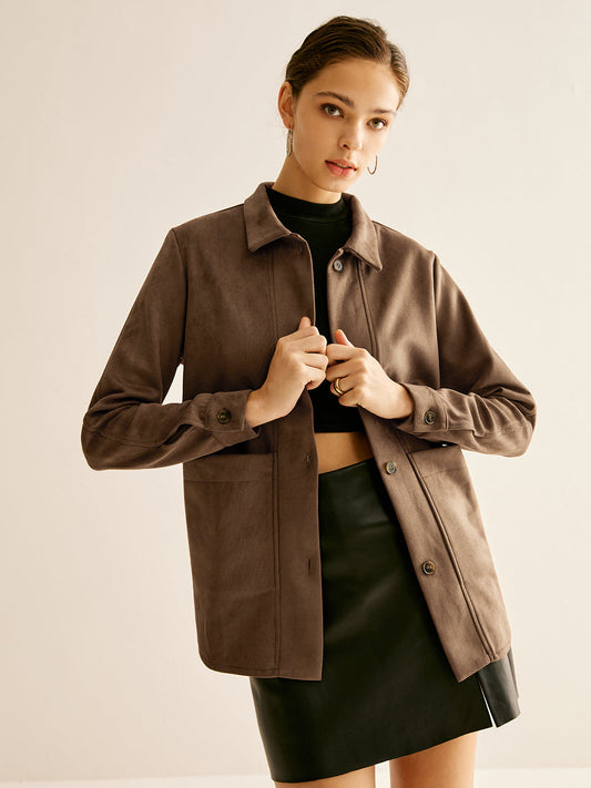 Pockets Suede Polo Shirt Shine Aura