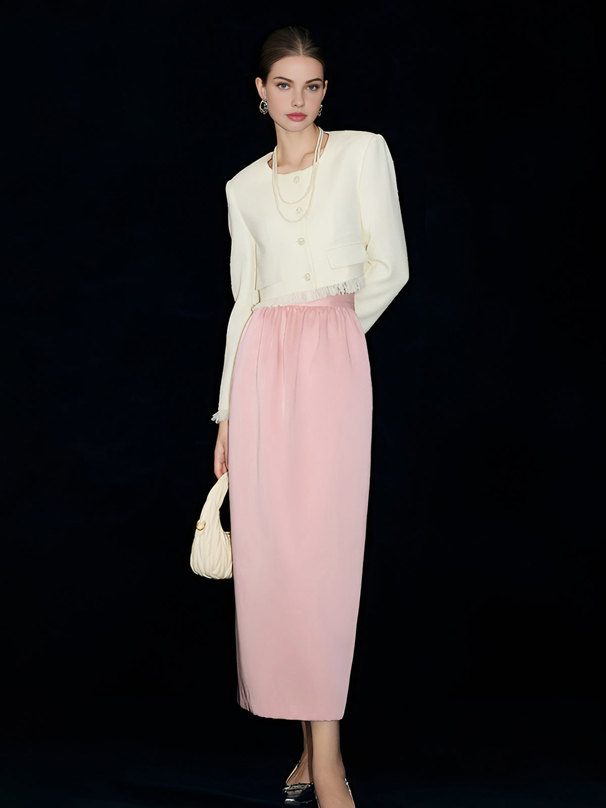 Satin Plain Pockets Midi Skirt Shine Aura