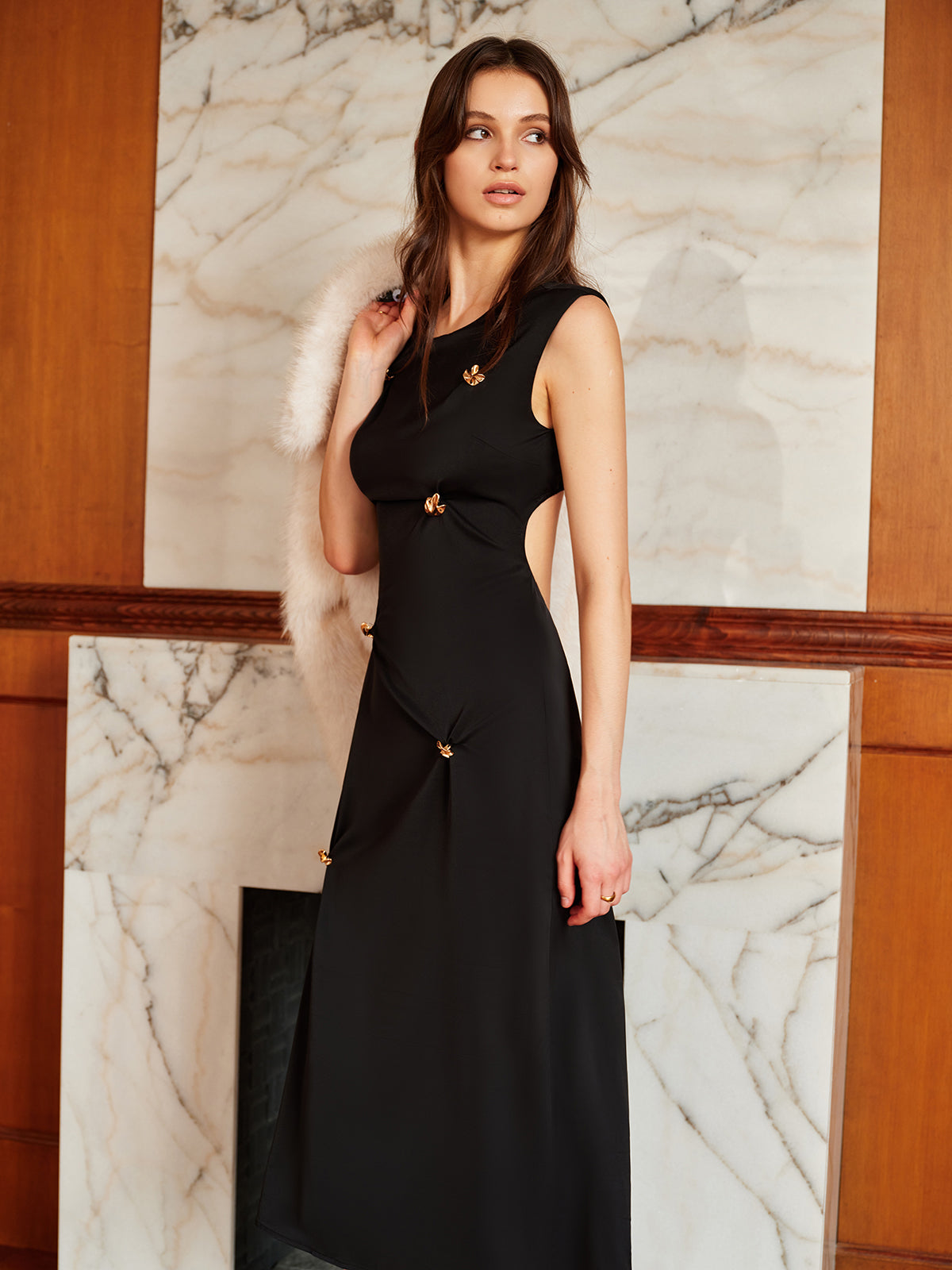 Metal Detaylı Backless Plise Tank Elbise Shine Aura