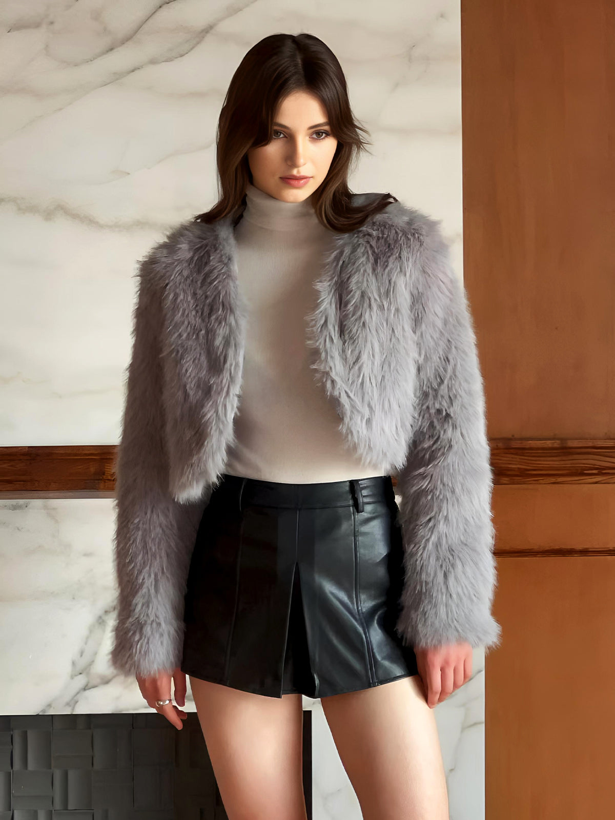 Kabarık Kırpılmış palsan kaban Shine Aura