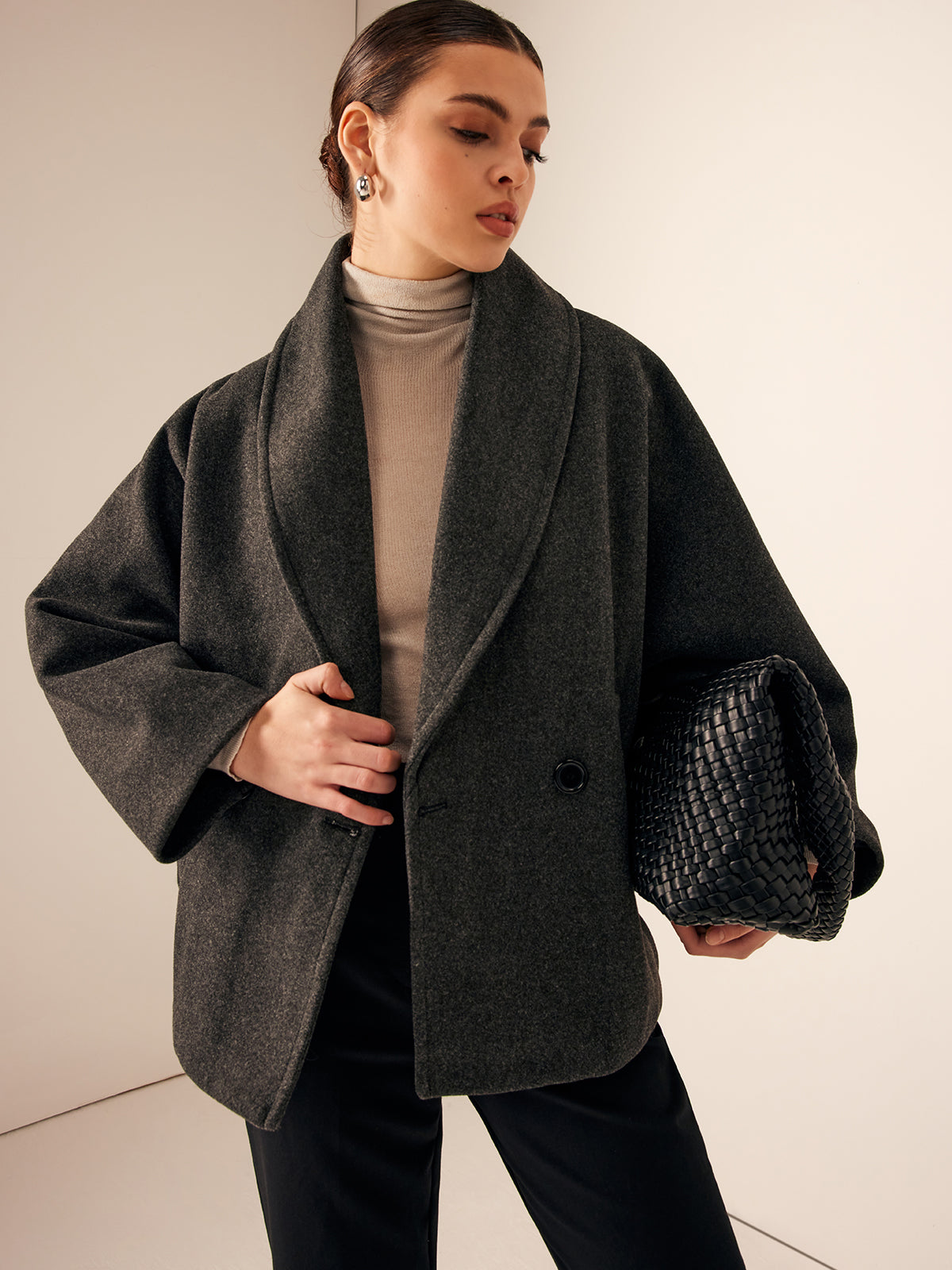 Tweed Cepli Bol Yün Manto Shine Aura