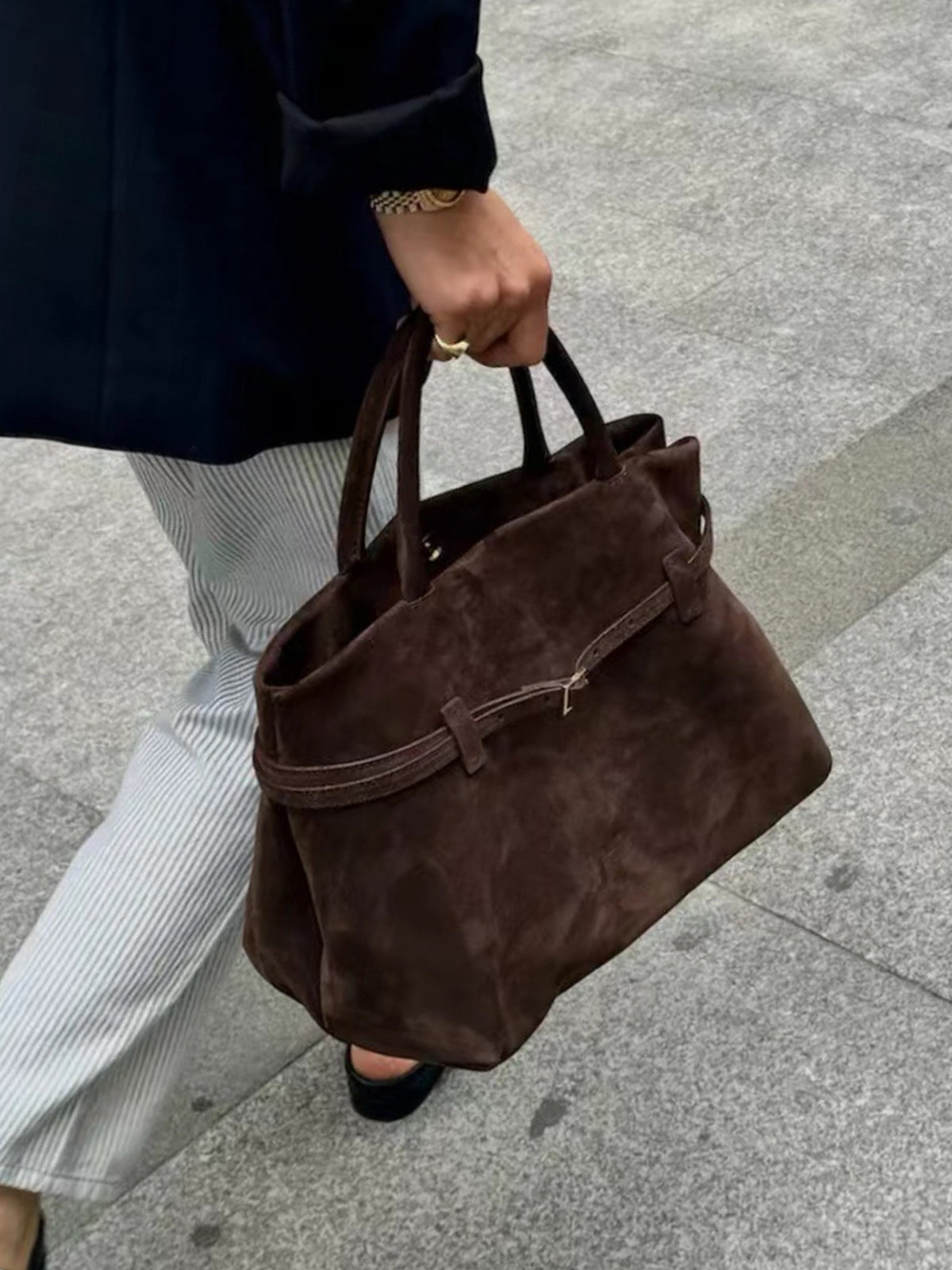 Vintage Buckle-Design Top-Handle Bag Shine Aura