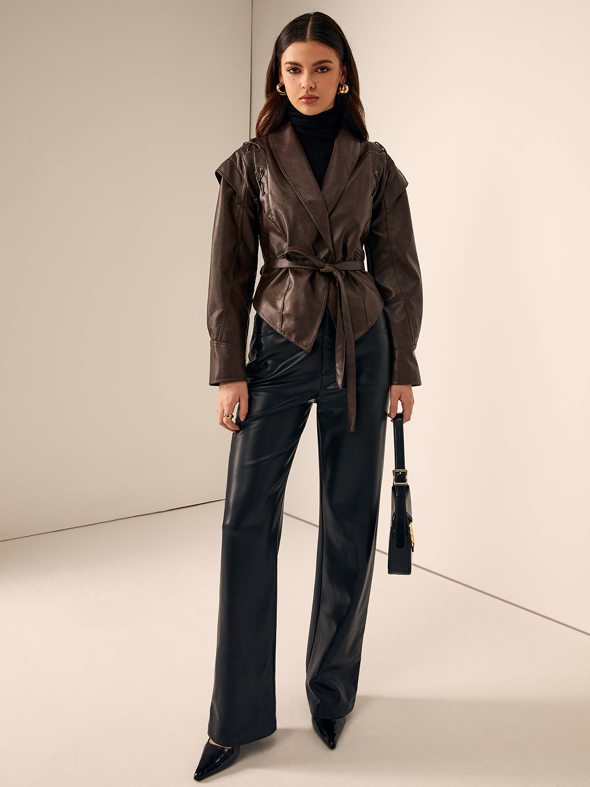 Borulu Suni Deri Ceket Shine Aura