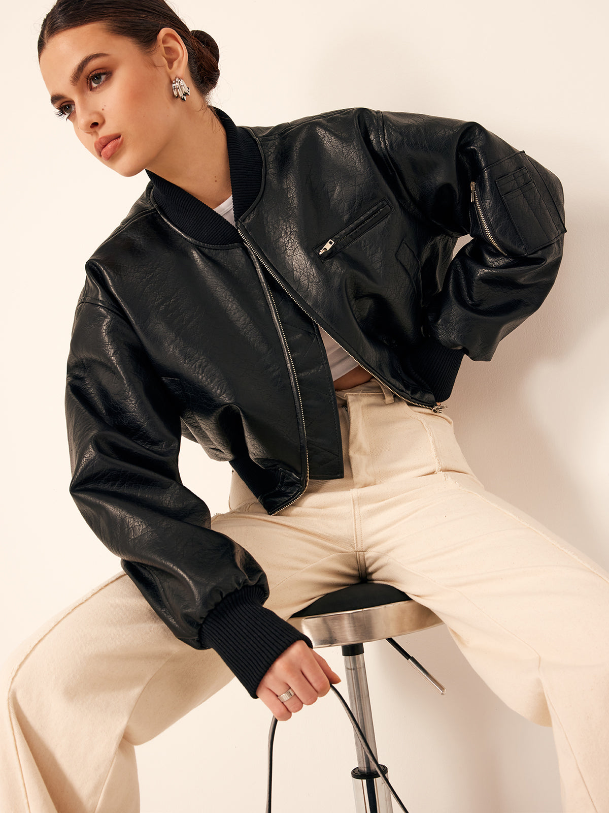 Cebli PU Deri Kısa Ceket Shine Aura