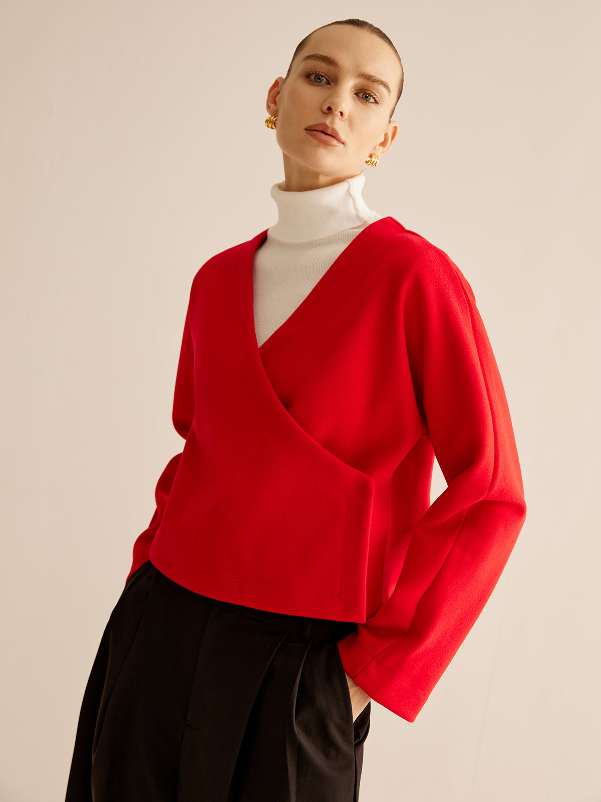 V-Yaka Çapraz Ceket Shine Aura