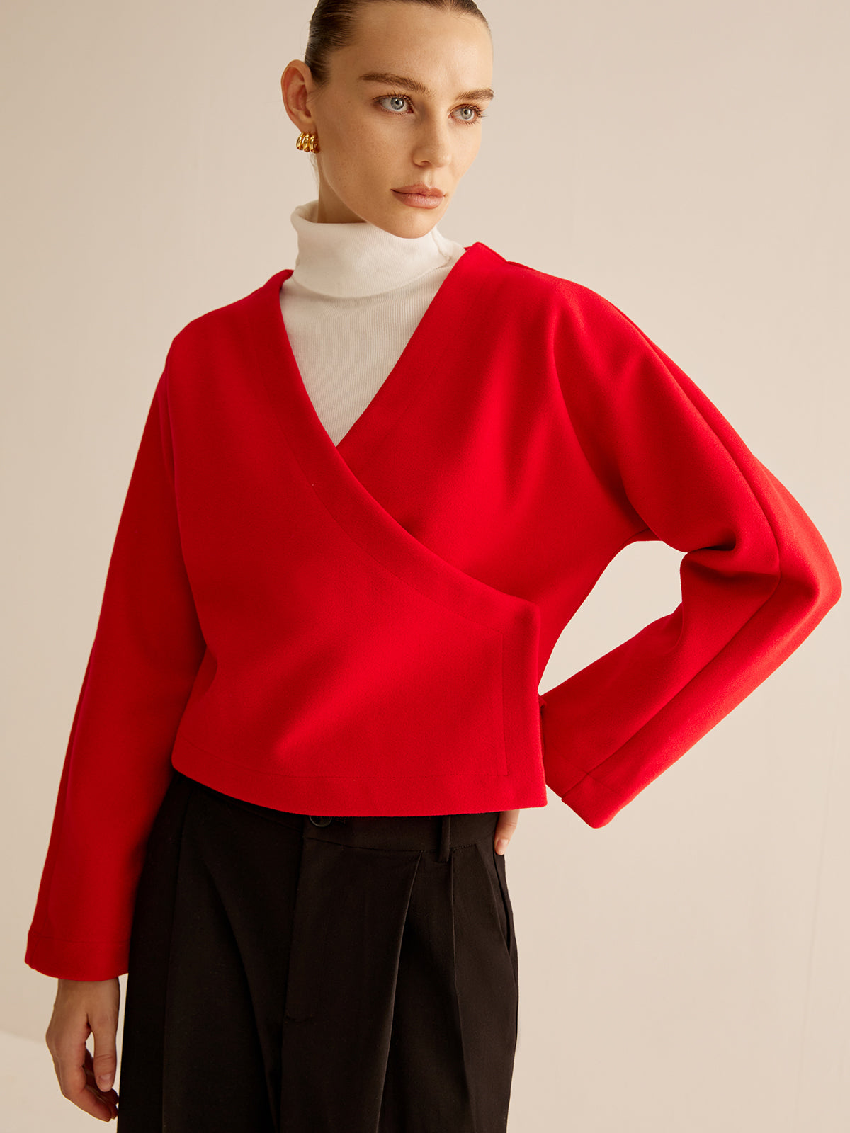 V-Yaka Çapraz Ceket Shine Aura