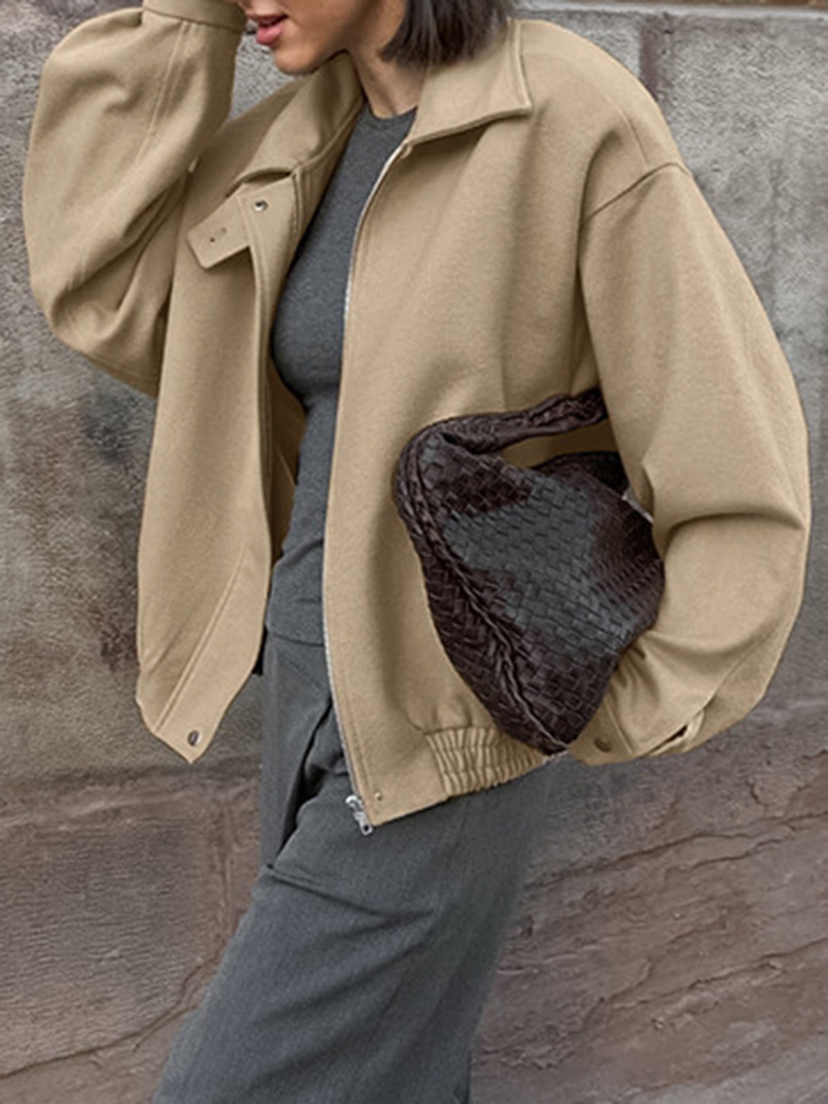 Sade Kısa Fermuarlı Polo Ceket Shine Aura